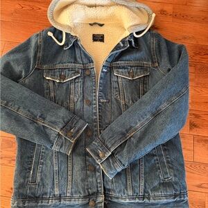 Abercrombie & Fitch Blue Denim Jacket with Sherpa Hood